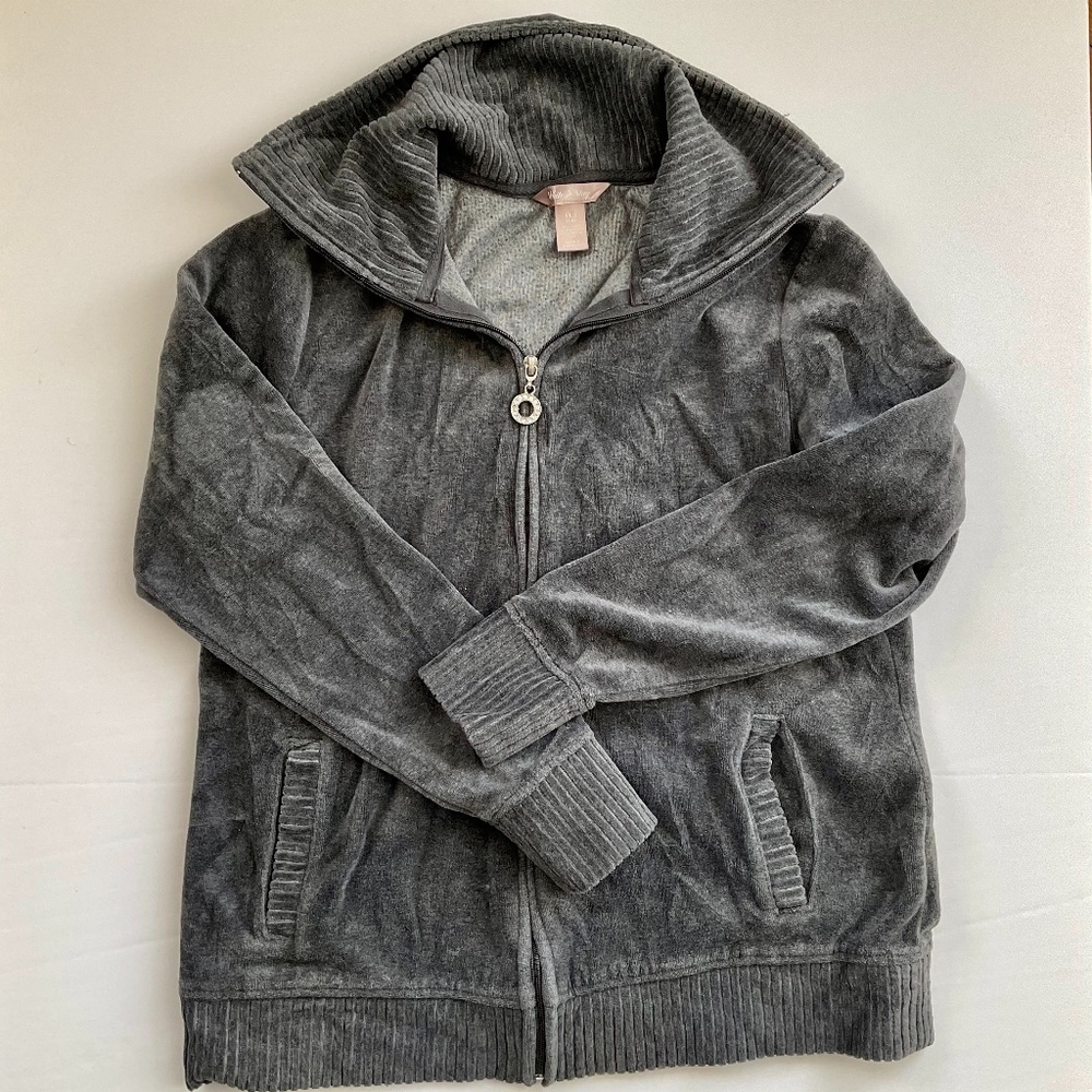 White Stag Gray Velour Zip Up Sweatshirt Jacket Small